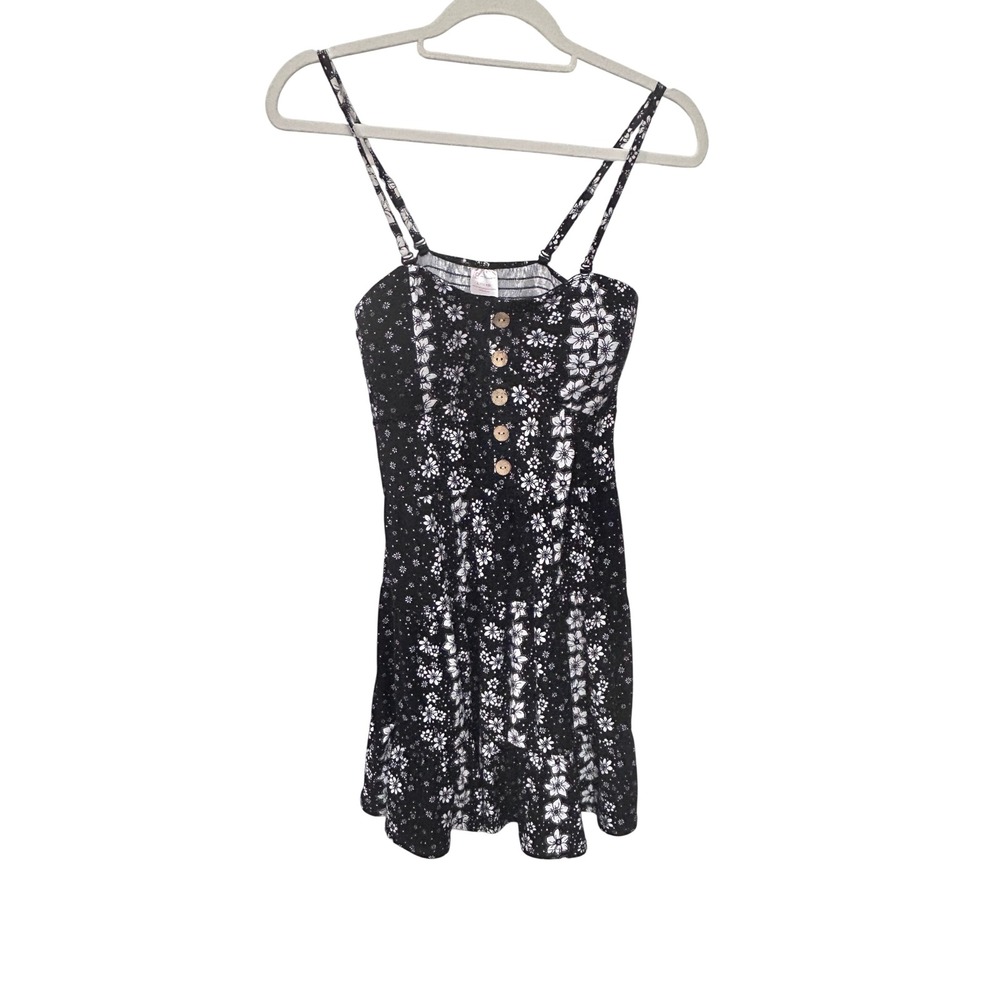 No Boundaries‎ Womens Black Floral Mini Sundress Smocked Back Size L 11-13